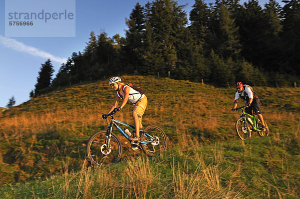 Mountainbiker auf der Kraftalm  Hohe Salve  Kitzbühler Alpen  Tirol  Österreich  Europa