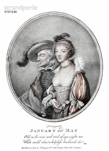 January and May  symbolischer englischer Farbstich über die ungleichen Ehepaare  1782