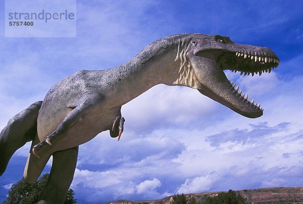 Drumheller Nationalpark  Statue eines Dinosauriers Tyrell Museum  Tyrannosaurus Rex  Alberta  Kanada.