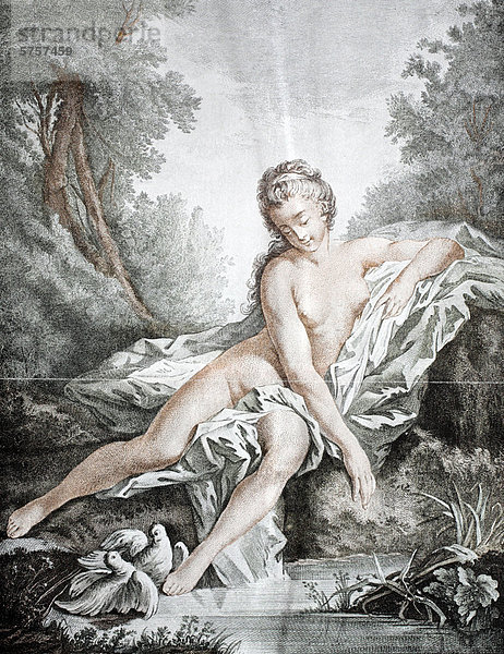 Venus am Bach  Kupferstich nach einem Gemälde von Boucher  1742