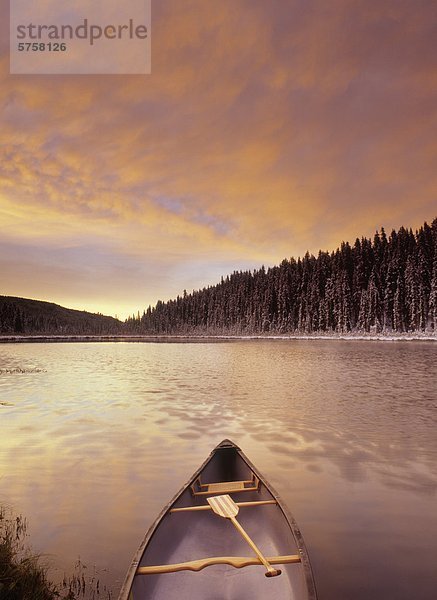 Kanu auf Boggy See bei Sonnenuntergang  Alberta  Kanada.