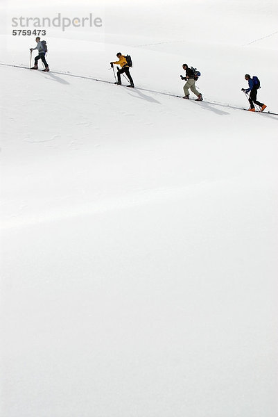 Geführte Skigruppe geführt über Schnee Hang  alpine Schüssel  British Columbia  Kanada.