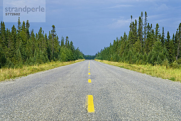 Blick nach Norden am Highway 634 in Ontarios borealen Wald in der Nähe von Fraserdale  Ontario  Kanada