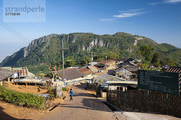 Hügel Fernverkehrsstraße Dorf Asien Thailand Volksstamm Stamm