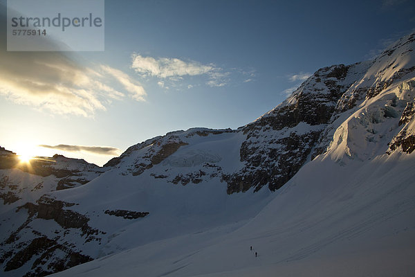 Zwei männliche Hinterland Skifahrer Kopf über einen Gletscher Skifahren North Face von Mt. Stanley  Kootenay Nationalpark  British Columbia  Kanada