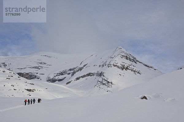 Mensch  Menschen  Menschengruppe  Menschengruppen  Gruppe  Gruppen  Tagesausflug  Ski  unbewohnte  entlegene Gegend  Rocky Mountains  British Columbia  Kanada  kanadisch