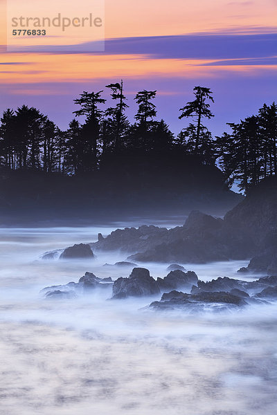 Pazifik-Küste in der Abenddämmerung auf der Wild Pacific Trail  Vancouver Island  Ucluelet  Britisch-Kolumbien  Kanada.