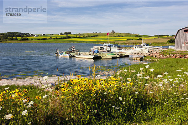 hoch oben Boot angeln Kai binden Kanada French River Prince Edward Island