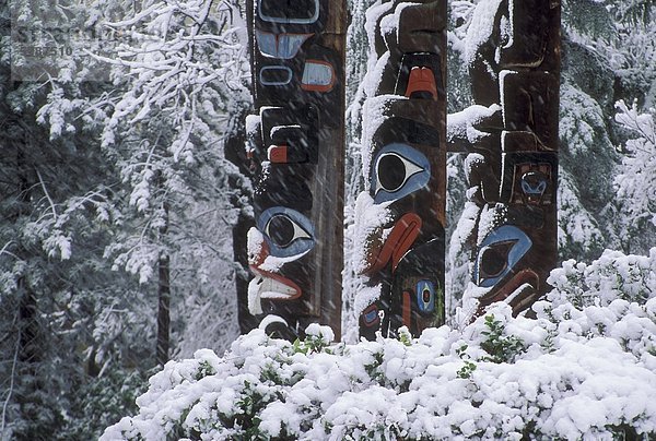 Totems der Thunderbird Park im Winter  Victoria  Vancouver Island  British Columbia  Kanada.