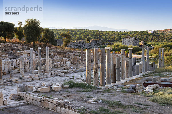 Säulen der Kolonnadenstraße des antiken Patara  lykische Küste  Lykien  Türkei