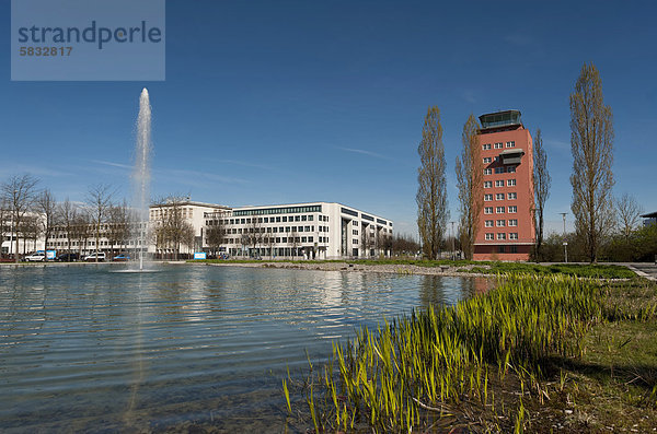 Tower-Gebäude des ehemaligen Flughafens München-Riem am ICM in München  Bayern  Deutschland  Europa