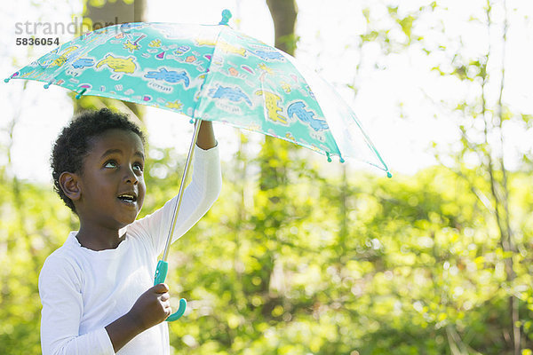 tragen  Junge - Person  Regenschirm  Schirm  Wald