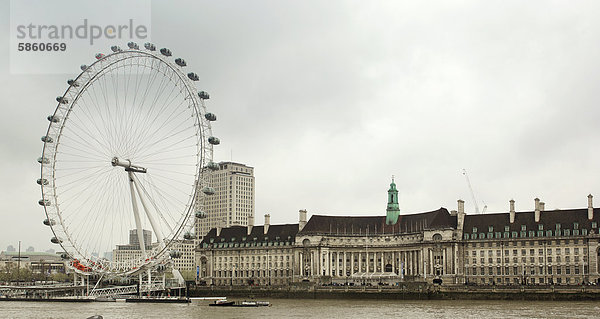 London Eye und Themse  Westminster  London  England  Großbritannien  Europa