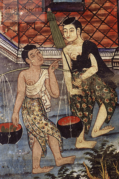 Detail von den Wandmalereien von Sang Thong Tales  entstanden Ende des 19. Jahrhunderts  Viharn Laikam am Wat Phra Singh  Chiang Mai  Thailand  Südostasien  Asien