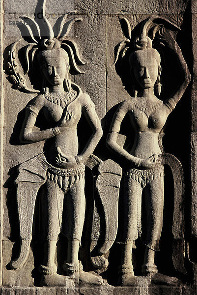 Detail der Reliefs aus dem frühen 12. Jahrhundert mit späteren Ergänzungen  Angkor Wat  Angkor  UNESCO Weltkulturerbe  Kambodscha  Indochina  Südostasien  Asien