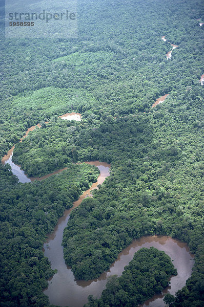 Luftbild von der gewundenen Belait River  Brunei  Insel Borneo  Asien