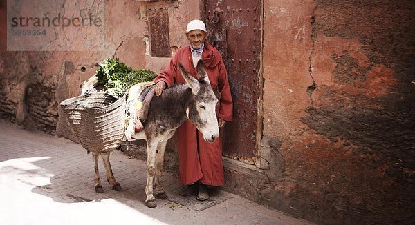 Mann mit Esel  Marrakesch  Marokko  Nordafrika  Afrika