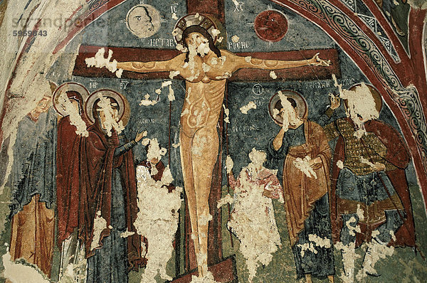 Kreuzigung  Christian Fresken in Sandale Kirche  Göreme Open Air Museum  Göreme  Kappadokien  Anatolien  Türkei  Kleinasien  Eurasien