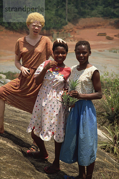 Drei Mädchen  einschließlich Albino Mädchen  Sangmelima  Kamerun  Westafrika  Afrika