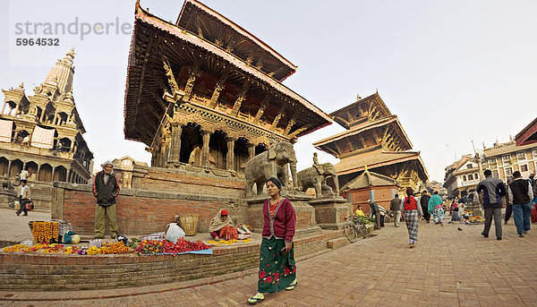 Marktstände dargelegt unter den Tempeln  Durbar Square  Patan  Kathmandu-Tal  UNESCO Weltkulturerbe  Nepal  Asien
