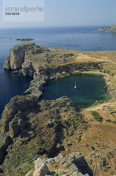 Europa Felsen über Küste Ansicht Dodekanes Luftbild Fernsehantenne Griechenland Griechische Inseln Rhodos