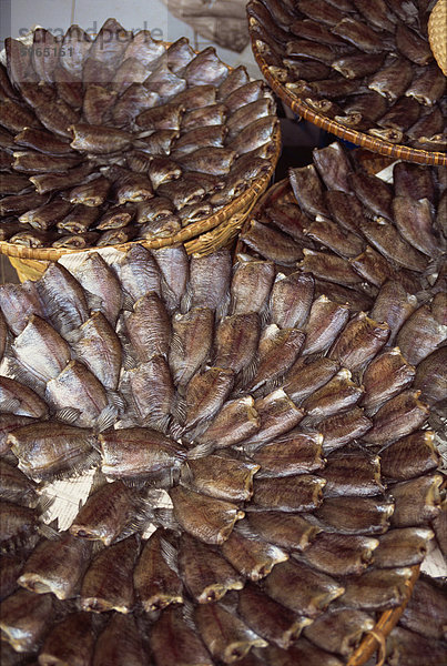 Fisch festgelegten Muster in Körben in einem Straßenmarkt in Bangkok  Thailand  Südostasien  Asien