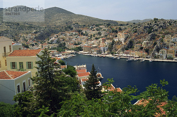Hafen Europa über Küste Stadt Ansicht Dodekanes Luftbild Fernsehantenne Griechenland Griechische Inseln