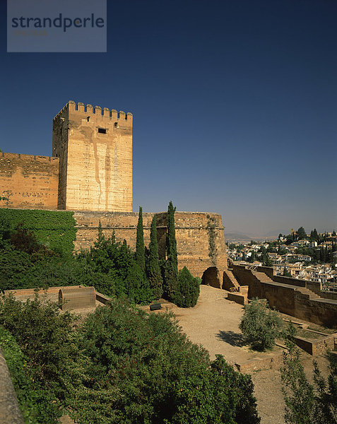 Mauern und Türme der Festung Alcazaba  in der Alhambra in Granada  UNESCO-Weltkulturerbe  Andalusien  Spanien  Europa