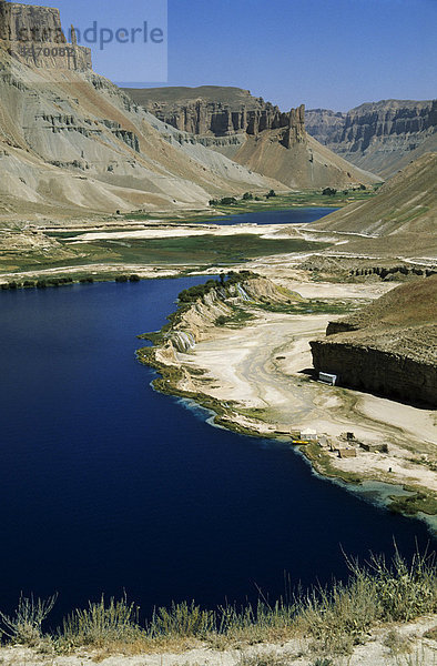 -Band-i-Zulfiqar  dem Hauptsee an Band-E-Amir (Dam des Königs)  Afghanistans erster Nationalpark eingerichtet 1973 zum Schutz der fünf Seen  geglaubt  von den Einheimischen  von den Propheten Mohammeds Schwiegersohn Ali  wodurch sie einen Ort der Pilgerfahrt  Afghanistan  Asien erstellt wurden