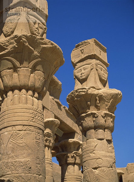 Detail der Spalte Hauptstädte auf den Tempel der Hathor  Philae  UNESCO Weltkulturerbe  Aswan  Ägypten  Nordafrika  Afrika