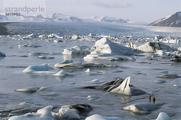 Eisbergen gefroren in See Eis im Winter  Eissee von Ring Road  Jokulsarlon  Vatnajokull  Island  Polarregionen