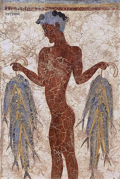 Fresko von einem Fischer aus Akrotiri  datierend von ungefähr 1600 BC  Insel Santorini (Thira)  Kykladen  Griechenland  Europa