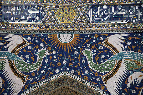 Nahaufnahme des Mosaiks arbeiten  Nadir Divanbegi Madrasa  Lyab-i-Khauz  Bukhara  Uzbekistan  Zentral-Asien  Asien