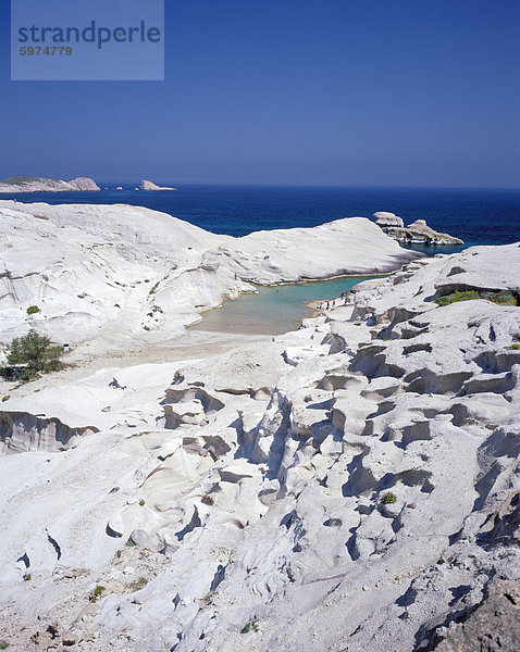 Felsbrocken Europa Strand Anordnung Ansicht Kykladen Luftbild Fernsehantenne Griechenland Griechische Inseln Milos