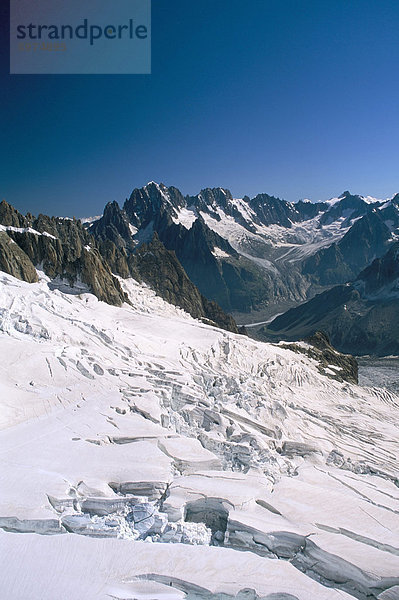 Blick über das Vallée Blanche  Aiguille du Midi  Chamonix  Haute-Savoie  Rhône-Alpes  Frankreich  Europa