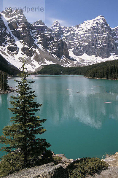 Moraine Lake mit Berge  die Tal der zehn Gipfel  Banff Nationalpark  Kanada  Nordamerika übersehen