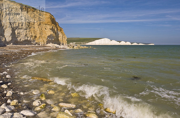 Blick auf die sieben Schwestern  Hope Gap Strand  Seaford Kopf  South Downs Way  South Downs Nationalpark  East Sussex  England  Vereinigtes Königreich  Europa