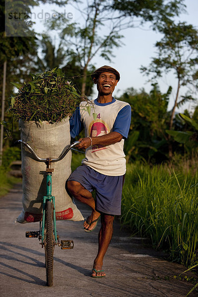 Landwirt neben Reisfeld  Kerobokan  Bali  Indonesien  Südostasien  Asien