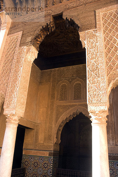 Arches  Ben Youssef Madrassa  Marrakesch  Marokko  Nordafrika  Afrika