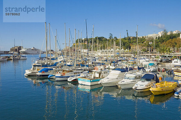 Kreuzfahrtschiffe und Yachten im Hafen von Funchal  Madeira  Portugal  Atlantik  Europa