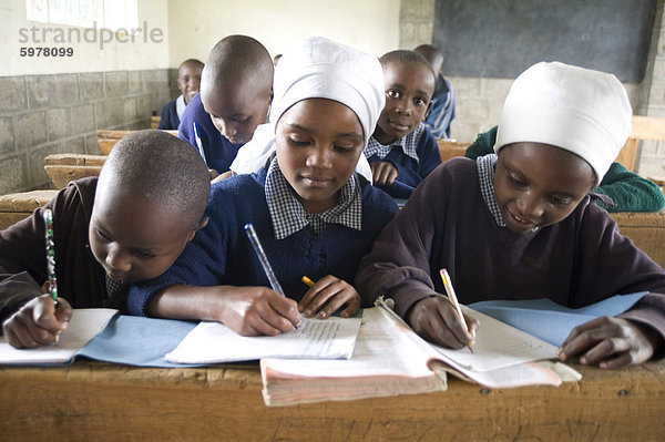 Schulmädchen in einem Klassenzimmer  Langalanga Primary School  Gilgil Bezirk  Rift Valley in Kenia  Ostafrika  Afrika