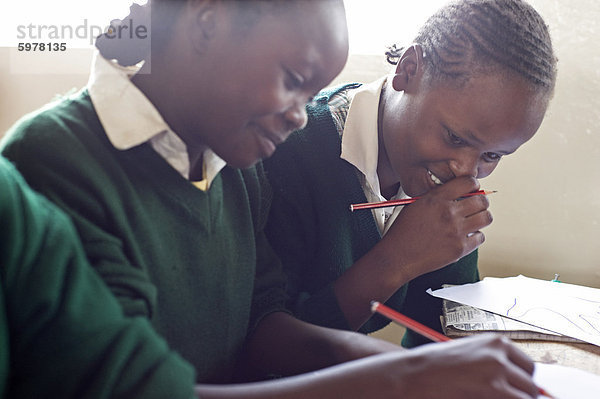 SchülerInnen arbeiten in Klasse  Ngumo Primary School  Rift Valley in Kenia  Ostafrika  Afrika