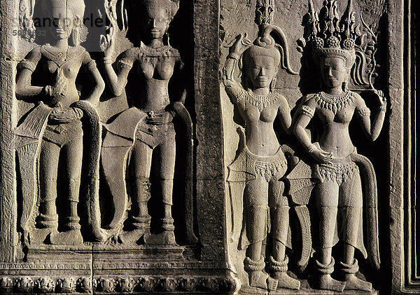 Detail von Anfang des 12. Jahrhunderts Reliefs mit späteren Ergänzungen  Angkor Wat  Angkor  UNESCO Weltkulturerbe  Kambodscha  Indochina  Südostasien  Asien