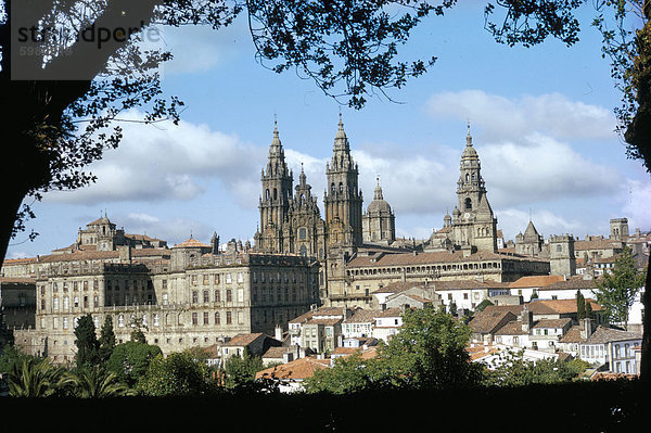 Kathedrale aus dem Park  Santiago De Compostela  UNESCO World Heritage Site  Galizien  Spanien  Europa
