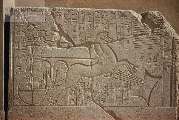 Granit Platte anzeigen Tutmose IV schießen Pfeile durch Blei Kissen  Luxor Museum  Luxor  Ägypten  Nordafrika  Afrika