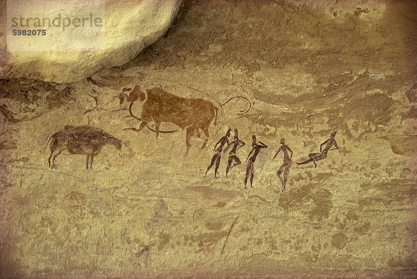 Felszeichnungen auf dem Tassili-Plateau  Jabban  Nord-Afrika  Sahara  Algerien  Afrika