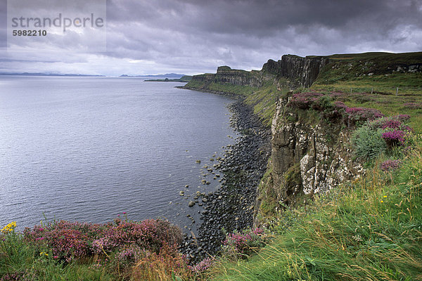 Basaltische Klippen dominieren Raasay Sound  Ostküste von Skye  Trotternish  Isle Of Skye  Innere Hebriden  Schottland  Vereinigtes Königreich  Europa