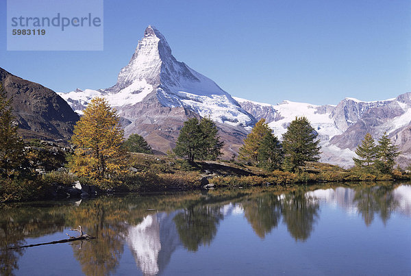 Das Matterhorn spiegelt sich in Grindjilake  Schweiz  Europa