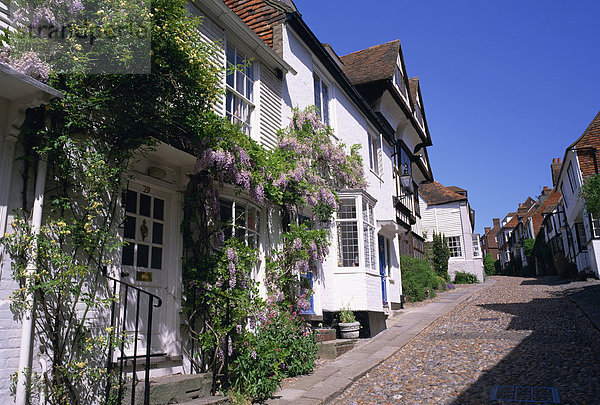 Straße mit Kopfsteinpflaster in Rye  Sussex  England  Vereinigtes Königreich  Europa