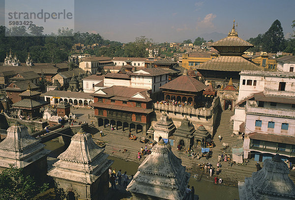 Blick über den Pashupatinath Tempel in der Stadt  Kathmandu  Nepal  Asien